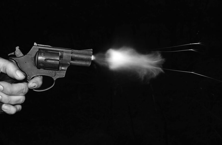 silver and black revolver on black surface